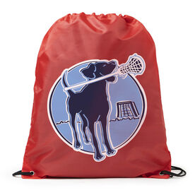 Girls Lacrosse Drawstring Backpack - Watercolor Lacrosse Dog With Girl Stick