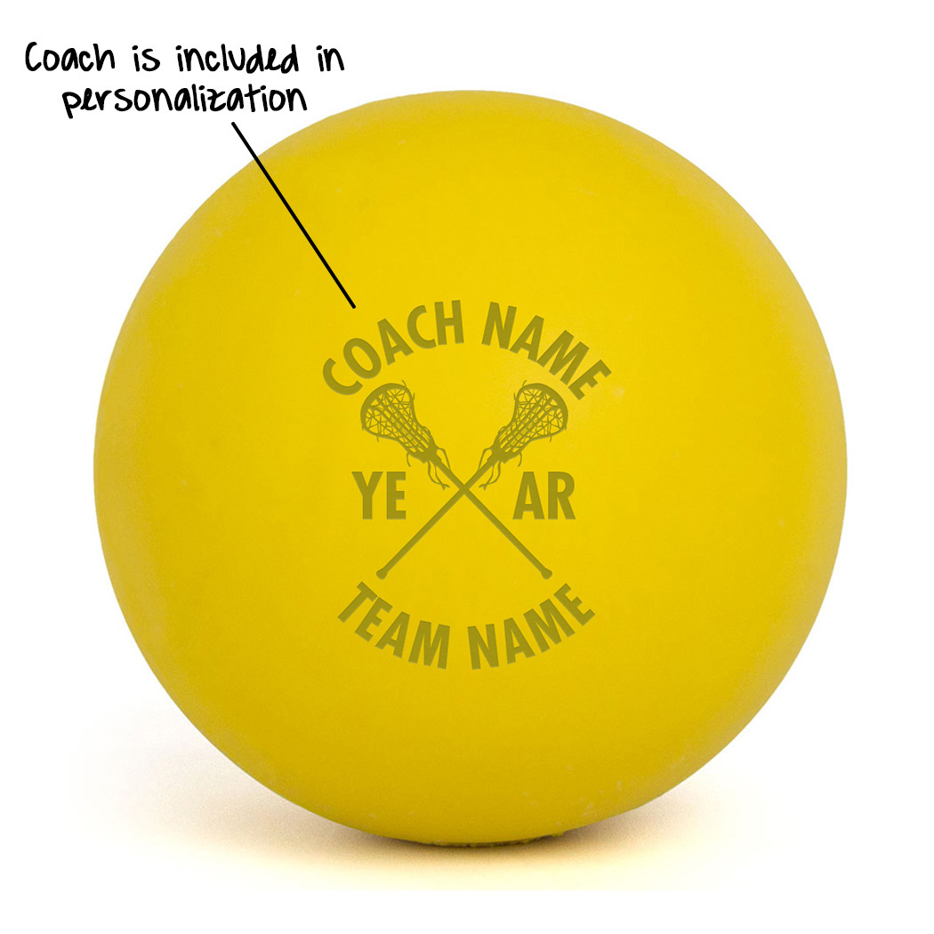 Personalized Engraved Lacrosse Ball Custom Coach Info with Crossed Sticks |  