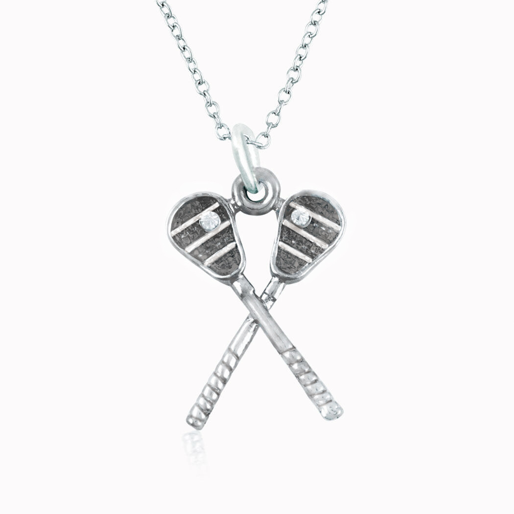 Silver Crossed Lacrosse Sticks Necklace | LuLaLax