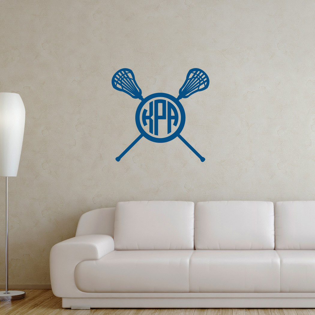 Monogrammed Lacrosse Crossed Sticks Female Removable Lulagraphix Wall Decal