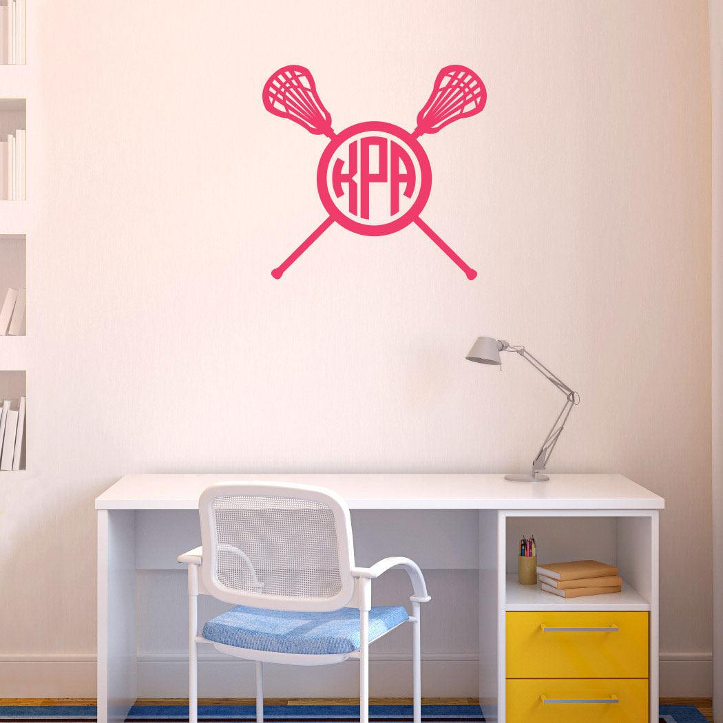 Monogrammed Lacrosse Crossed Sticks Female Removable Lulagraphix Wall Decal