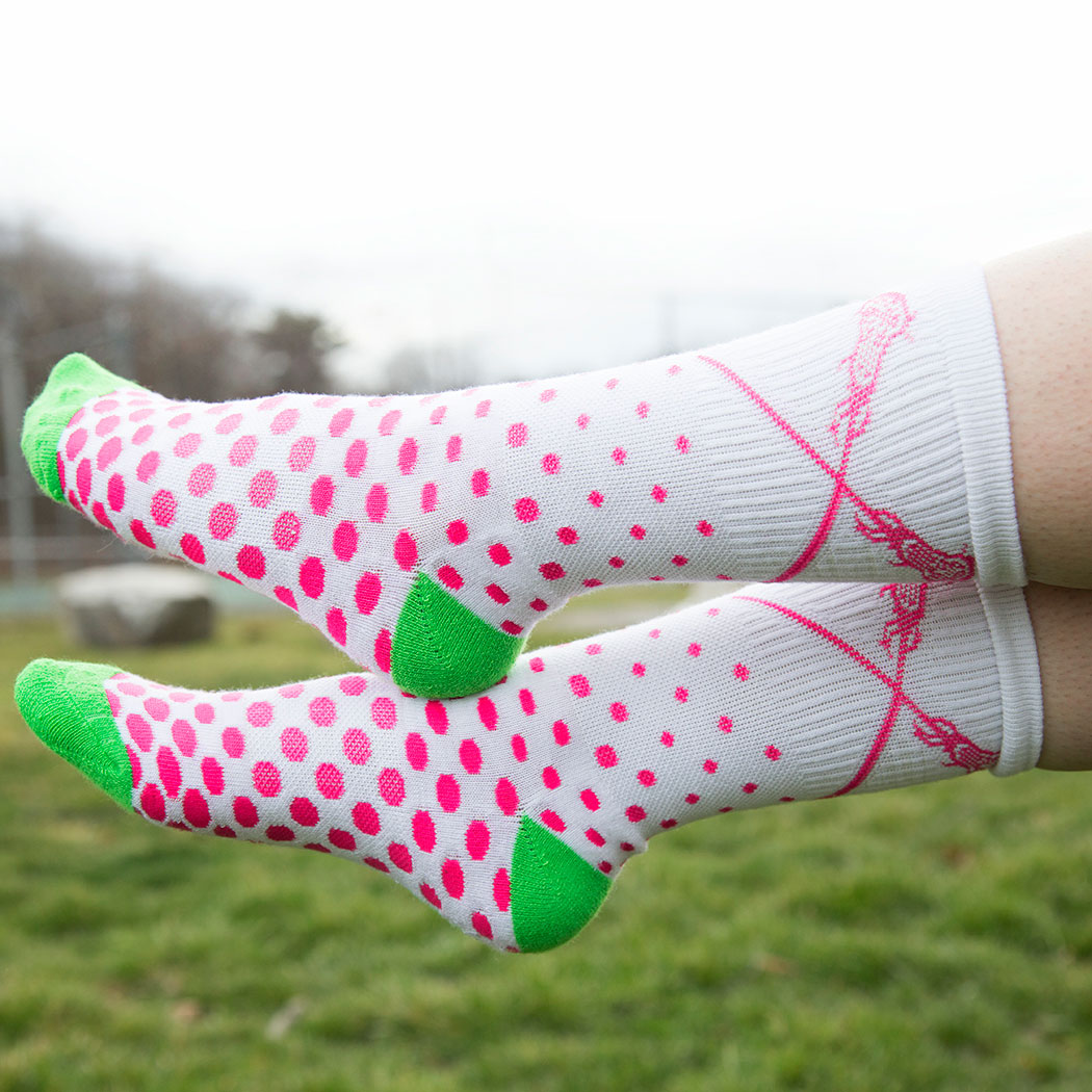Girls Lacrosse Woven Mid Calf Socks - Sundae (White/Pink/Green ...