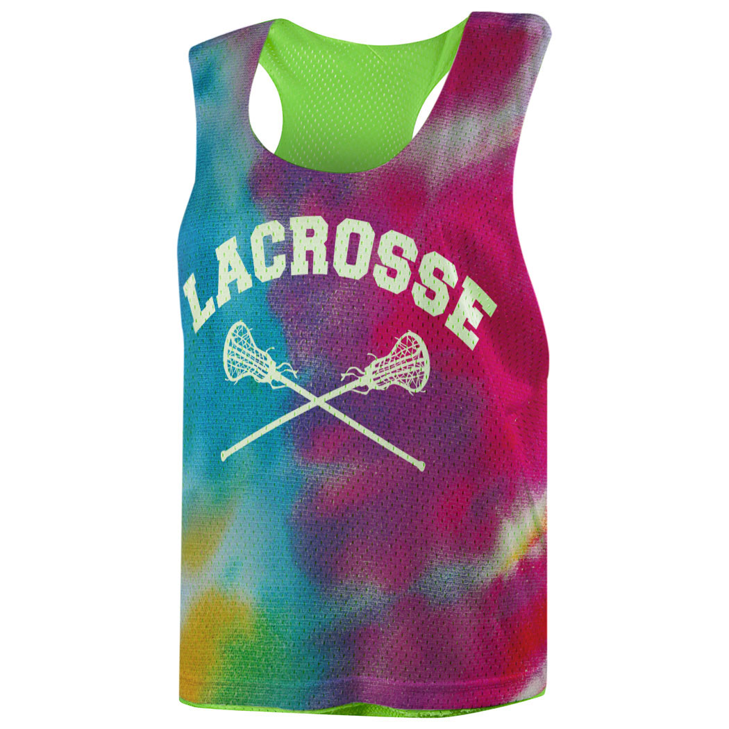 Girls Lacrosse Racerback Pinnie - Tie Dye Pattern with Lacrosse Sticks ...