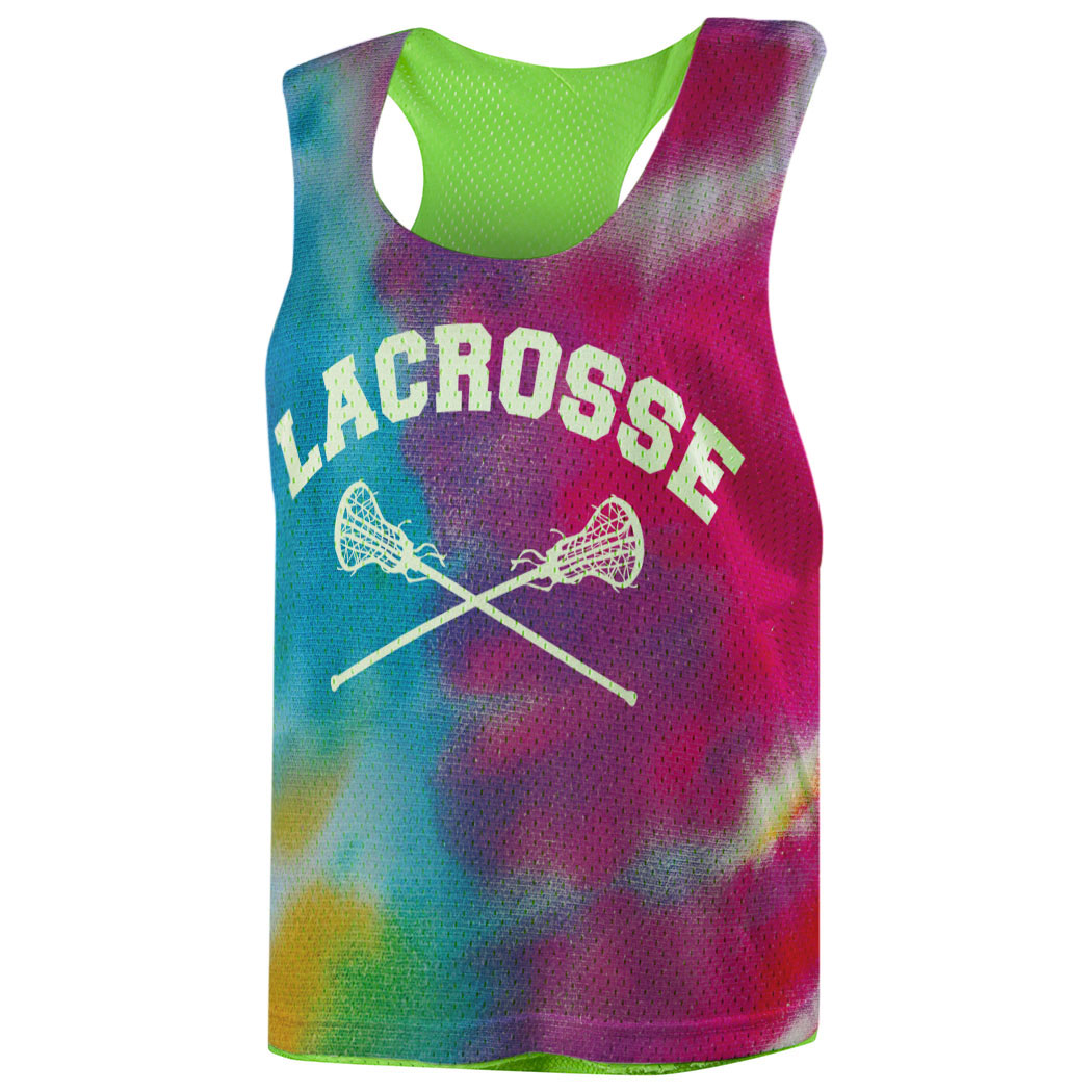 S Lacrosse Racerback Pinnie Tie Dye Pattern With Lacrosse Sticks Click To Enlarge