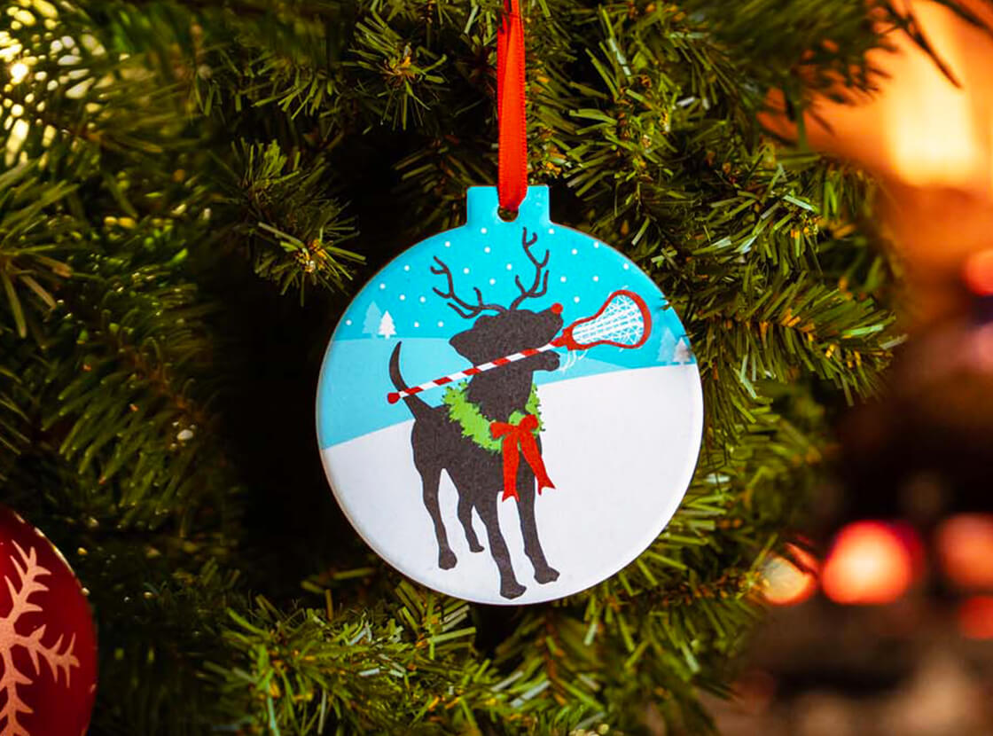 Jingles the Lax Reindeer Dog Round Ceramic Ornament