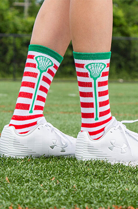 Girls Lacrosse Stripes (Red White) Mid Calf Socks